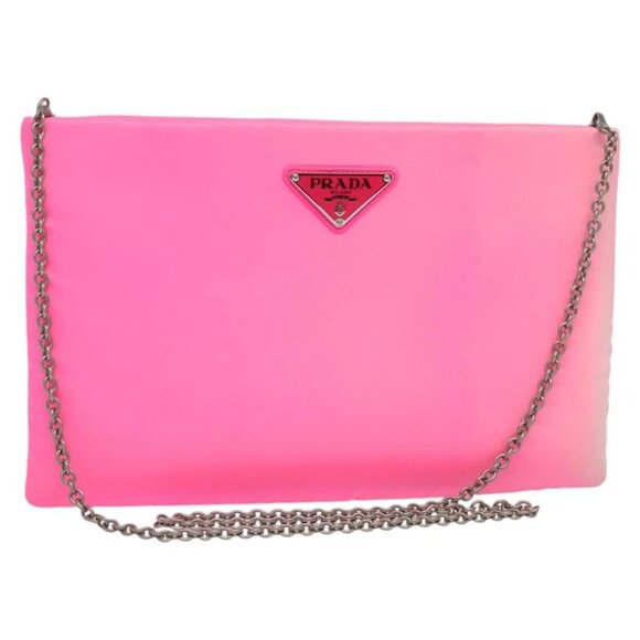 PRADA Chain Clutch Bag Nylon Pink Auth 137210 - Picture 1 of 16